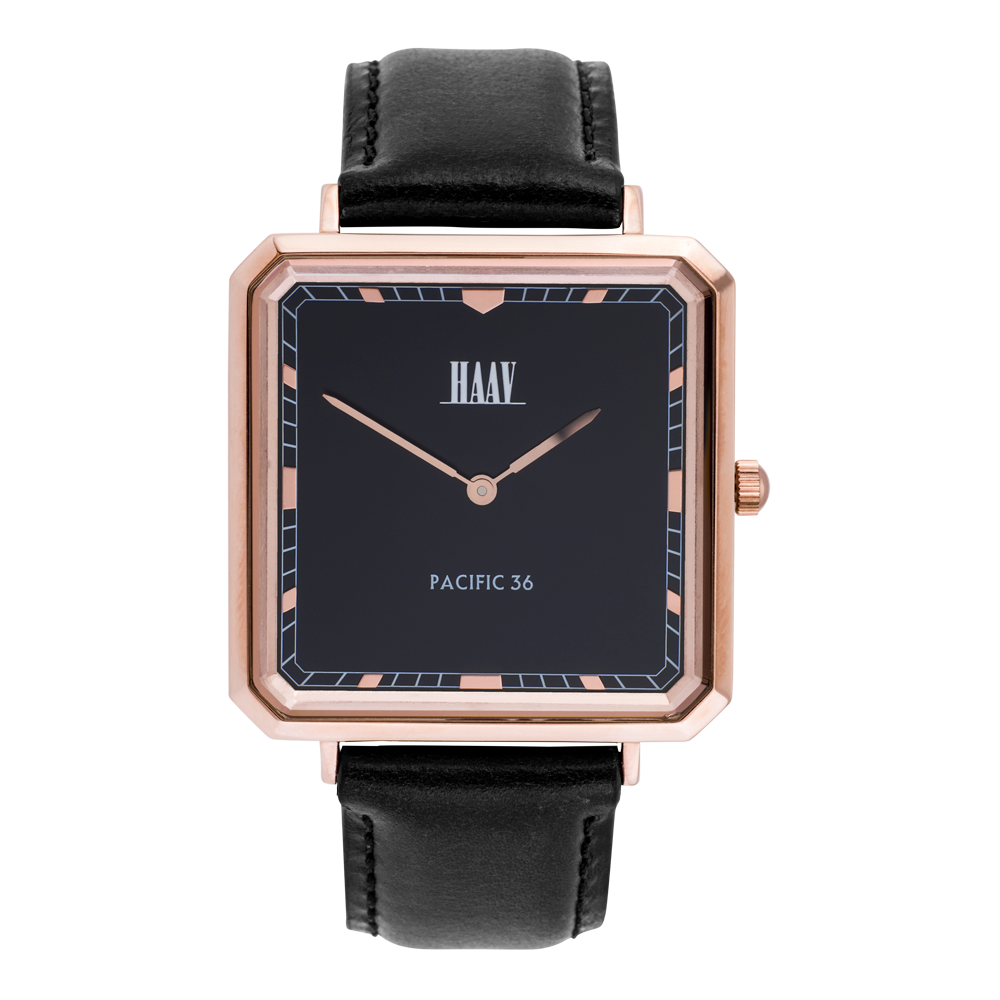 Classic square watch in a roségold and black combination